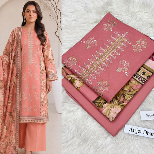 Airjet Dhanak 3pc Front Embroidery Suit | Winter Collection 2026 | Ladies 3 Piece
