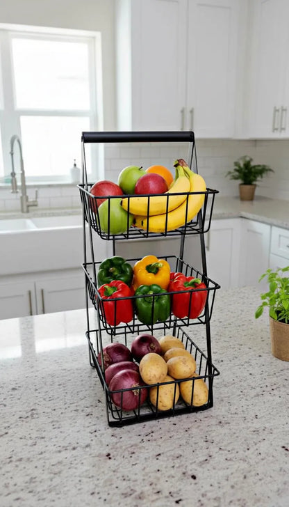 Black 3-Tier Detachable Fruit Basket for Kitchen Storage