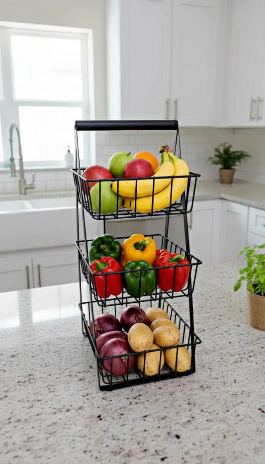 Black 3-Tier Detachable Fruit Basket for Kitchen Storage