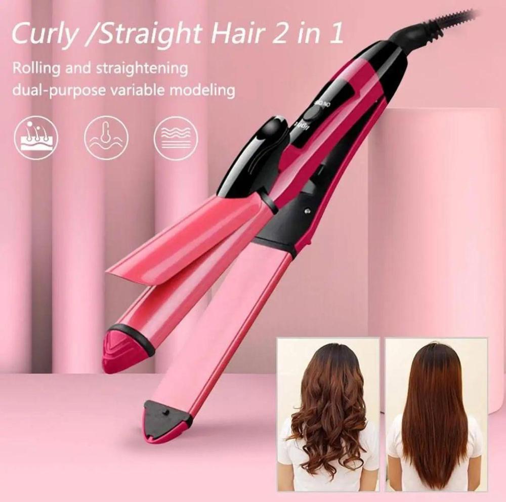 2 in 1 Hair Straightener and Curler, ceramic plates, fast heating, portable hair styling tool, dual function hair straightener & curling iron, easy-to-use hair curler for women, professional hair styling machine