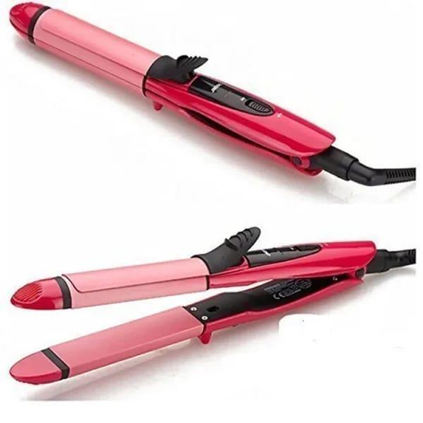 2 in 1 Hair Straightener and Curler, ceramic plates, fast heating, portable hair styling tool, dual function hair straightener & curling iron, easy-to-use hair curler for women, professional hair styling machine