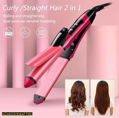 2 in 1 Hair Straightener and Curler, ceramic plates, fast heating, portable hair styling tool, dual function hair straightener & curling iron, easy-to-use hair curler for women, professional hair styling machine
