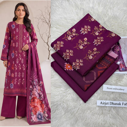 Airjet Dhanak 3pc Front Embroidery Suit | Winter Collection 2026 | Ladies 3 Piece