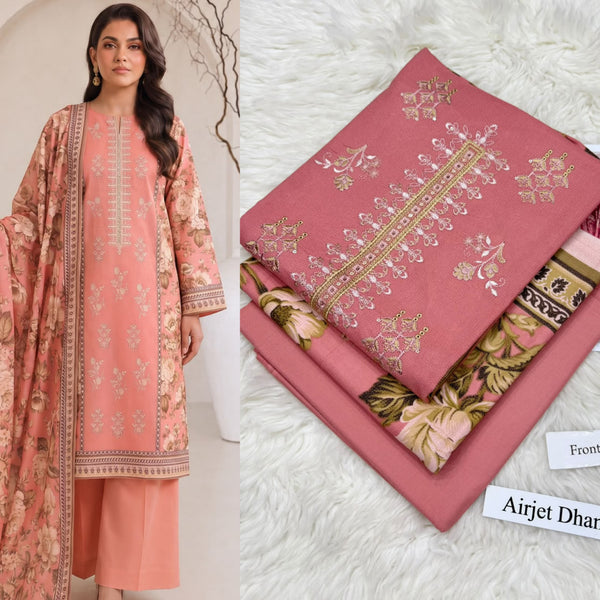 Airjet Dhanak 3pc Front Embroidery Suit | Winter Collection 2026 | Ladies 3 Piece