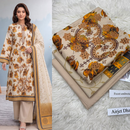Airjet Dhanak 3pc Front Embroidery Suit | Winter Collection 2026 | Ladies 3 Piece