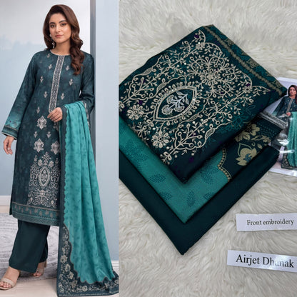 Airjet Dhanak 3pc Front Embroidery Suit | Winter Collection 2026 | Ladies 3 Piece