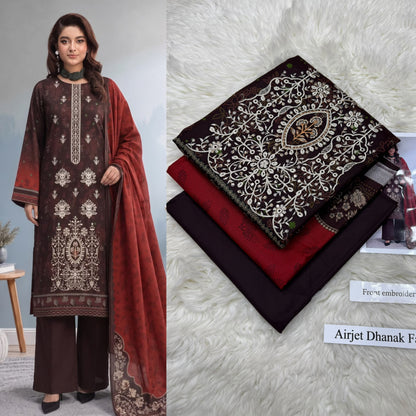 Airjet Dhanak 3pc Front Embroidery Suit | Winter Collection 2026 | Ladies 3 Piece