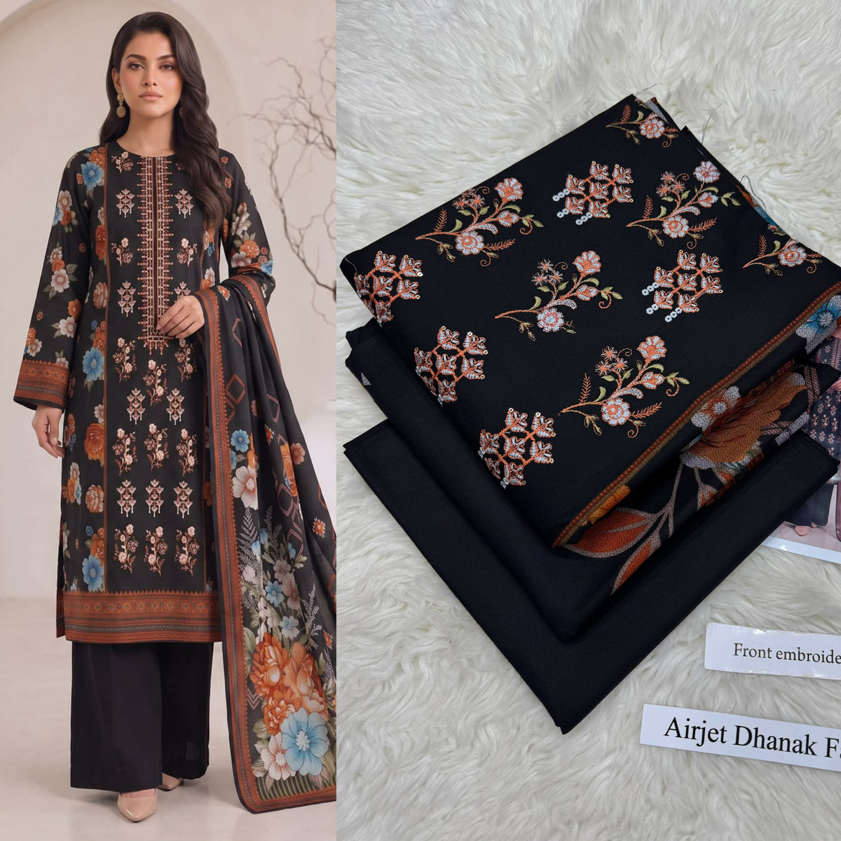 Airjet Dhanak 3pc Front Embroidery Suit | Winter Collection 2026 | Ladies 3 Piece