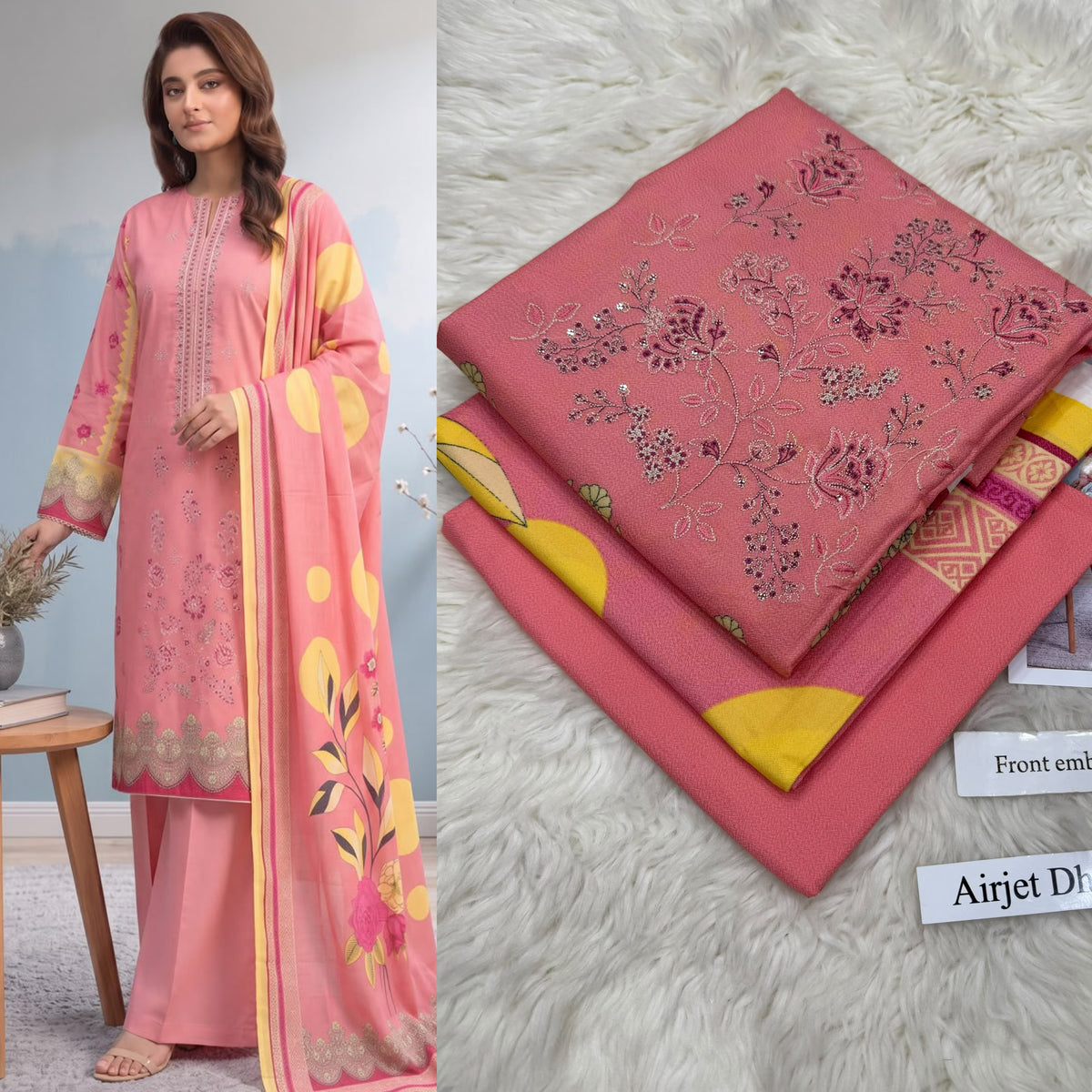 Airjet Dhanak 3pc Front Embroidery Suit | Winter Collection 2026 | Ladies 3 Piece