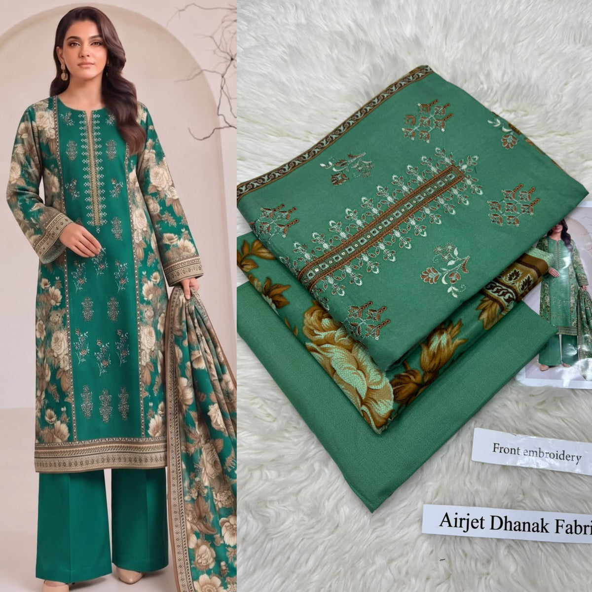 Airjet Dhanak 3pc Front Embroidery Suit | Winter Collection 2026 | Ladies 3 Piece
